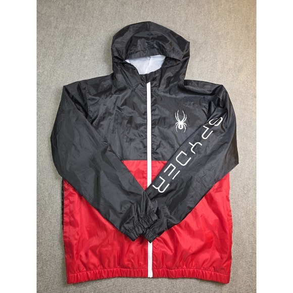 Spyder Other - Spyder Men's L Black Red Logo Water Resistant  Hooded Windbreaker Mesh Lined